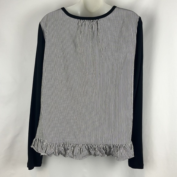 Kate Spade‎ Broome Street Blouse Mixed Media Ruffle Hem Striped Top Size M - Picture 6 of 9